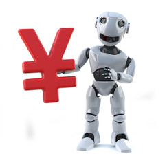 Fototapeta premium 3d Robot holding Japanese Yen currency symbol