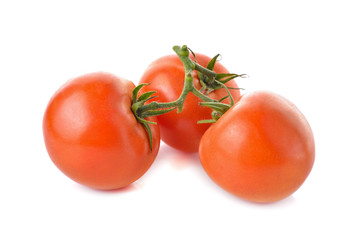 bunch of fresh tomato with stem on white background