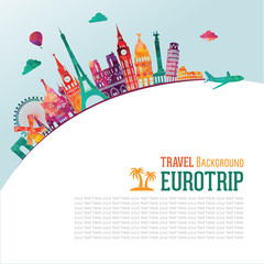 Travel and tourism background. Vector illustration - obrazy, fototapety, plakaty