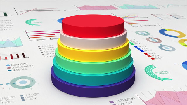 Falling Six circle cylinder diagram on economic graph, financial  chart, for presentation templete(included alpha)