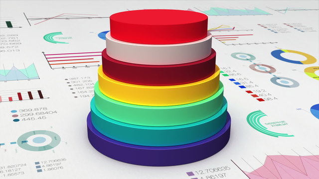 Falling Seven circle cylinder diagram on economic graph, financial  chart, for presentation templete(included alpha)