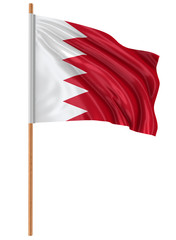 3D Flag of Bahrain with fabric surface texture. White background. Image with clipping path