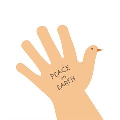 Mano-paloma con el texto paz en la tierra. Día mundial de La Paz