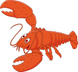 Cartoon happy lobster posing isolated on white background