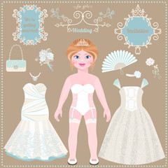 Paper doll. Wedding dresses and accessories.