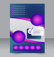 Flyer, brochure, magazine cover template design for education, presentation, website. Blue and purple color. Editable vector illustration.