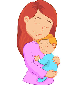 Cartoon mother holding her son
