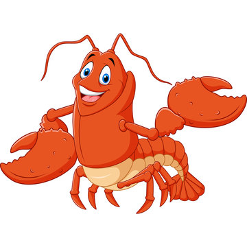 Cute lobster cartoon waving isolated on white background
