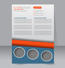 Flyer, brochure, magazine cover template design for education, presentation, website. Blue and orange color. Editable vector illustration.