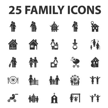 home, family 25 black simple icons set for web