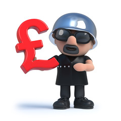 3d Biker holding a UK Pounds Sterling currency symbol