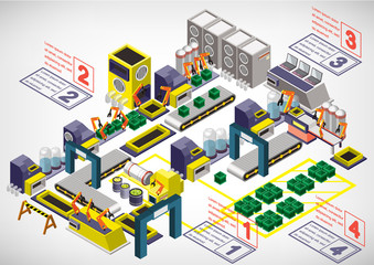 Obraz premium illustration of info graphic factory equipment concept in isometric 3D graphic