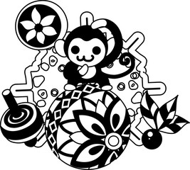 The illustration of the monkey which is usable for the one point of greeting cards.