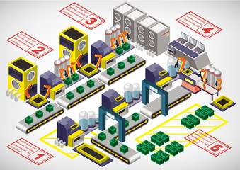 illustration of info graphic factory equipment concept in isometric 3D graphic