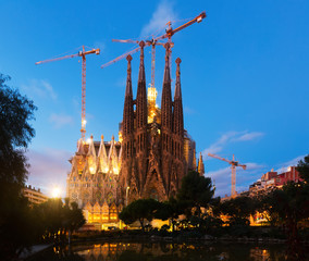 Sagrada Familia in evening time. Barcelona, Spain