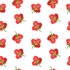 Seamless pattern with red flowers in the Chinese style on white background. watercolor painting