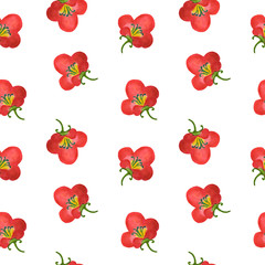 Seamless pattern with red flowers in the Chinese style on white background. watercolor painting