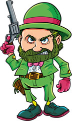 Cartoon Leprechaun cowboy with six gun
