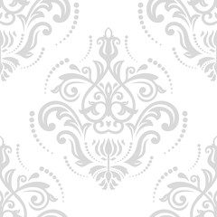 Damask seamless ornament. Traditional vector light silver pattern. Classic oriental background