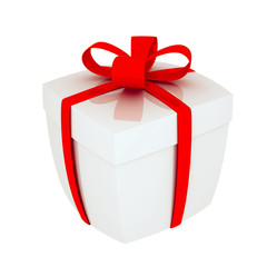 3d Illustration of isolated gift box with red bow on white background