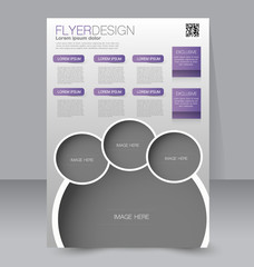 Brochure design. Flyer template. Editable A4 poster for business, education, presentation, website, magazine cover. Purple color.