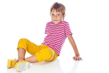 Stylish little boy in studio, white background  © nuzza11