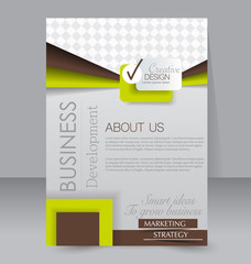 Brochure design. Flyer template. Editable A4 poster for business, education, presentation, website, magazine cover. Brown and yellow color.