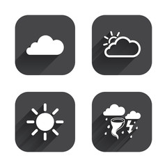 Weather icons. Cloud and sun. Storm symbol.