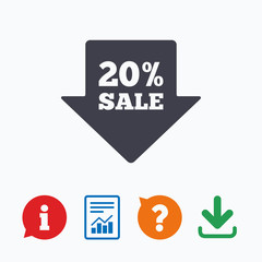 20 percent sale arrow tag sign icon.