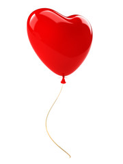 Fototapeta na wymiar Red balloon heart with gold ribbon. Isolated on white background 