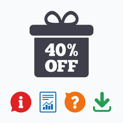 40 percent sale gift box tag sign icon.