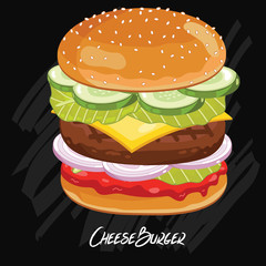 Burger vector isolated on black background