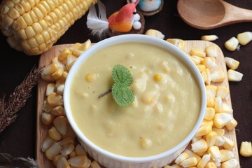 Corn cream soup and sweet corn delicious.