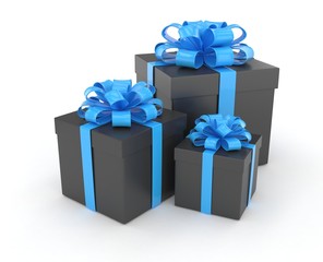 three gift boxes with bows isolated on white