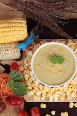 Corn cream soup and sweet corn delicious.