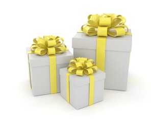 three gift boxes with bows isolated on white