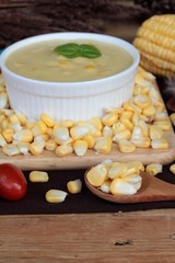 Corn cream soup and sweet corn delicious.