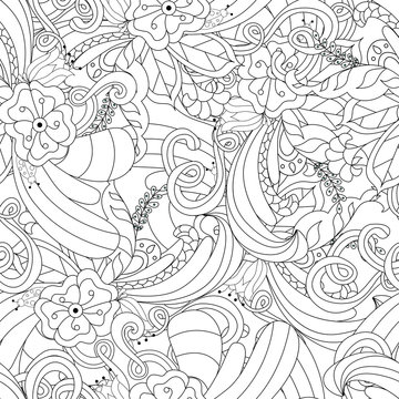 Hand drawn doodle pattern in vector. Zentangle background. Seamless abstract texture. Ethnic doodle design with henna ornament.
