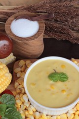 Corn cream soup and sweet corn delicious.