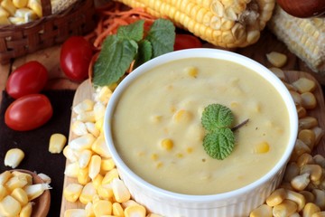 Corn cream soup and sweet corn delicious.