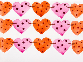 red and pinkl hearts watercolor