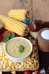 Corn cream soup and sweet corn delicious.