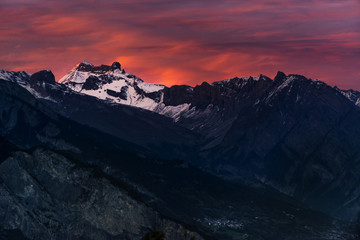 Bergkette im Abendlicht, Rhonetal - Schweiz