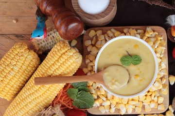 Corn cream soup and sweet corn delicious.