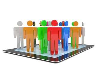 group of people figures on tablet PC, 3d render