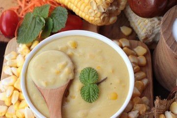 Corn cream soup and sweet corn delicious.