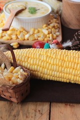 Corn cream soup and sweet corn delicious.
