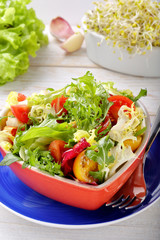 Fresh healthy salad in a bowl with grissini and sprouts