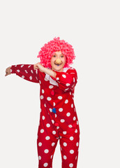 Funny clown in pink wig