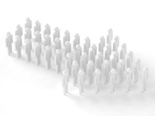 Many 3d people figure in arrow shape with the leader in front